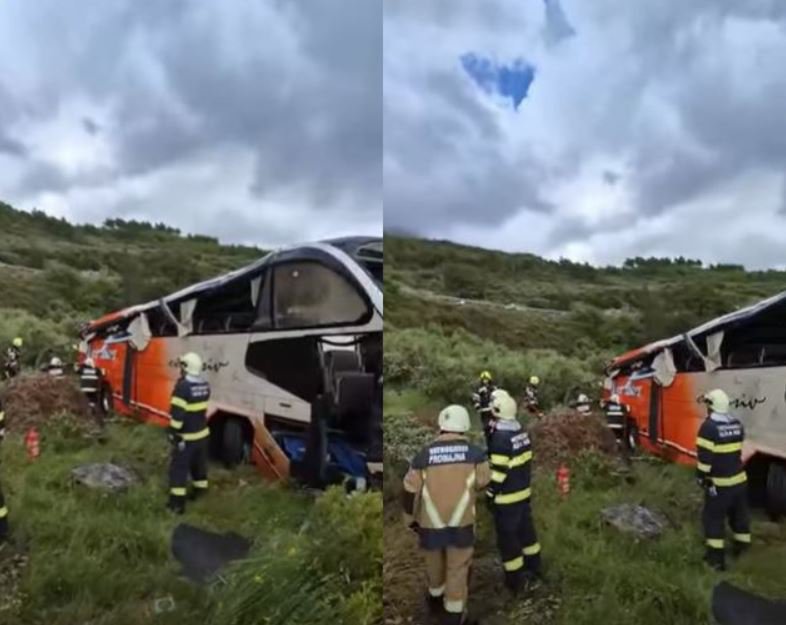 Fotografija: Kraj nesreče avtobusa. FOTO: Zaslonski Posnetek Youtube