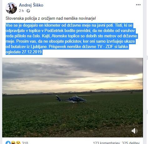 Zaslonska slika objavljenega videa Andreja Šiška. Obisk ekipe televizije ZDF. FOTO: Facebook, Andrej Šiško