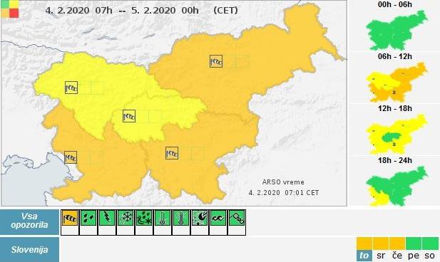 Oranžno opozorilo danes ne velja le za osrednjo in severozahodno Slovenijo, za sredo pa velja za vse dele države z izjemo Gorenjske. FOTO: Arso
