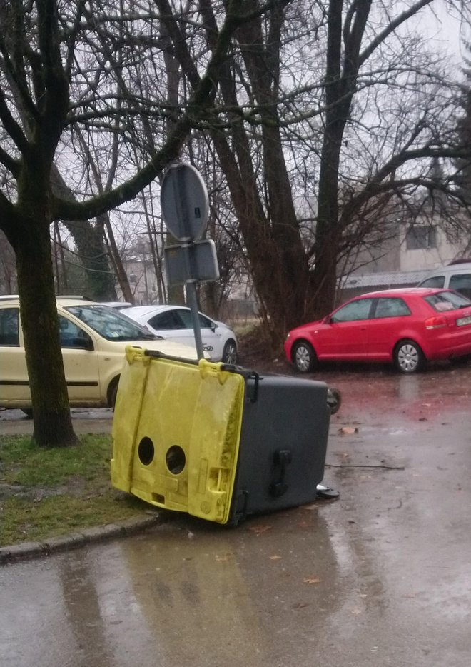 Veter je prevračal smetnjake. FOTO: Bralka Suzana