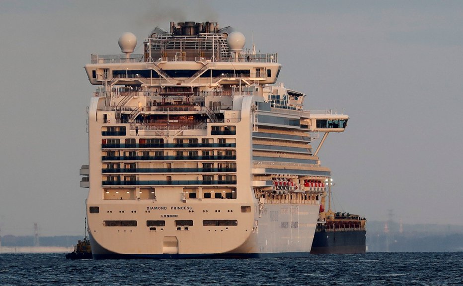 Fotografija: Turistična ladja Diamond Princess, na kateri so tudi slovenski državljani. FOTO: Kim Kjung Hun, Reuters