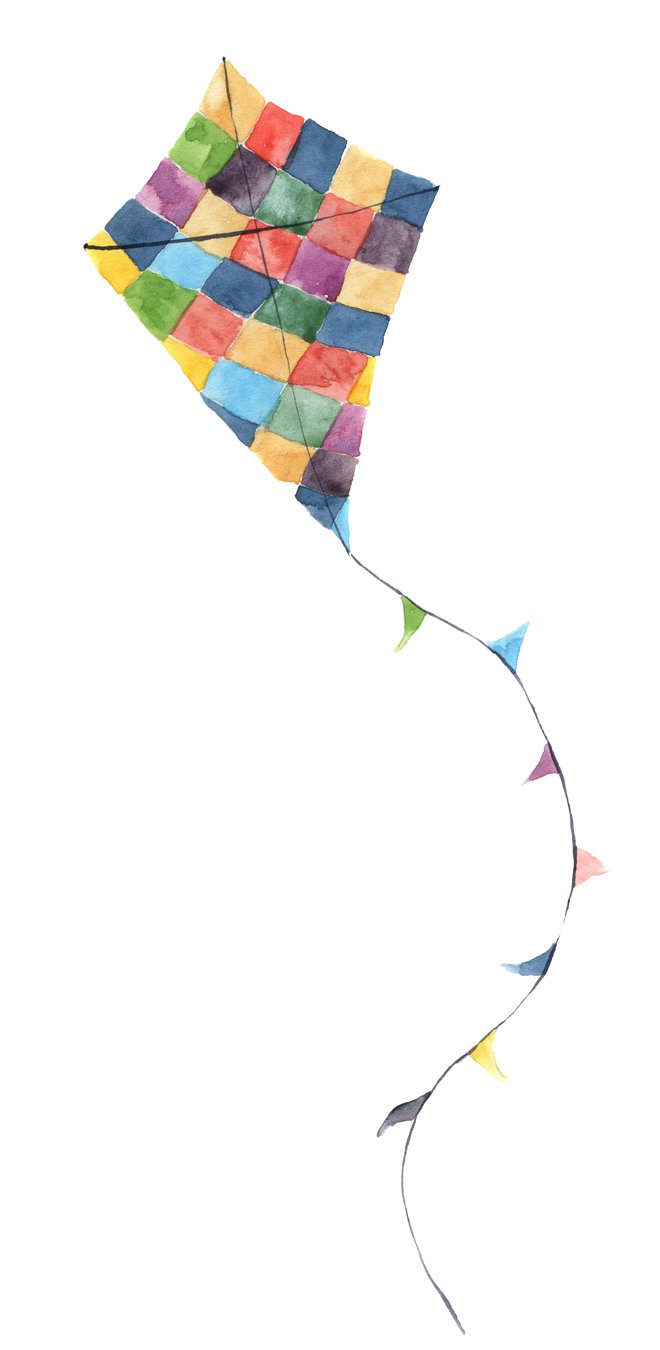 Watercolor kite set with vintage design. Hand painted illustrations isolated on white background. For design or print