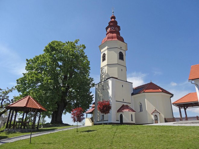 Marijina cerkev ima ob strani mogočen zvonik. Foto: Primož Hieng