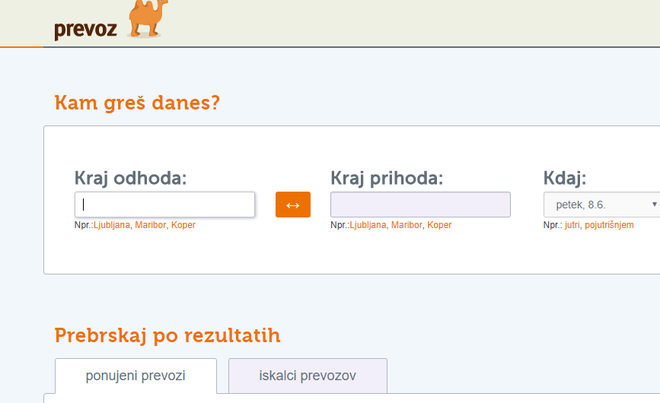 Spletna stran, ki je med Slovenci izredno priljubljena. FOTO: Prevoz.org, posnetek zaslona