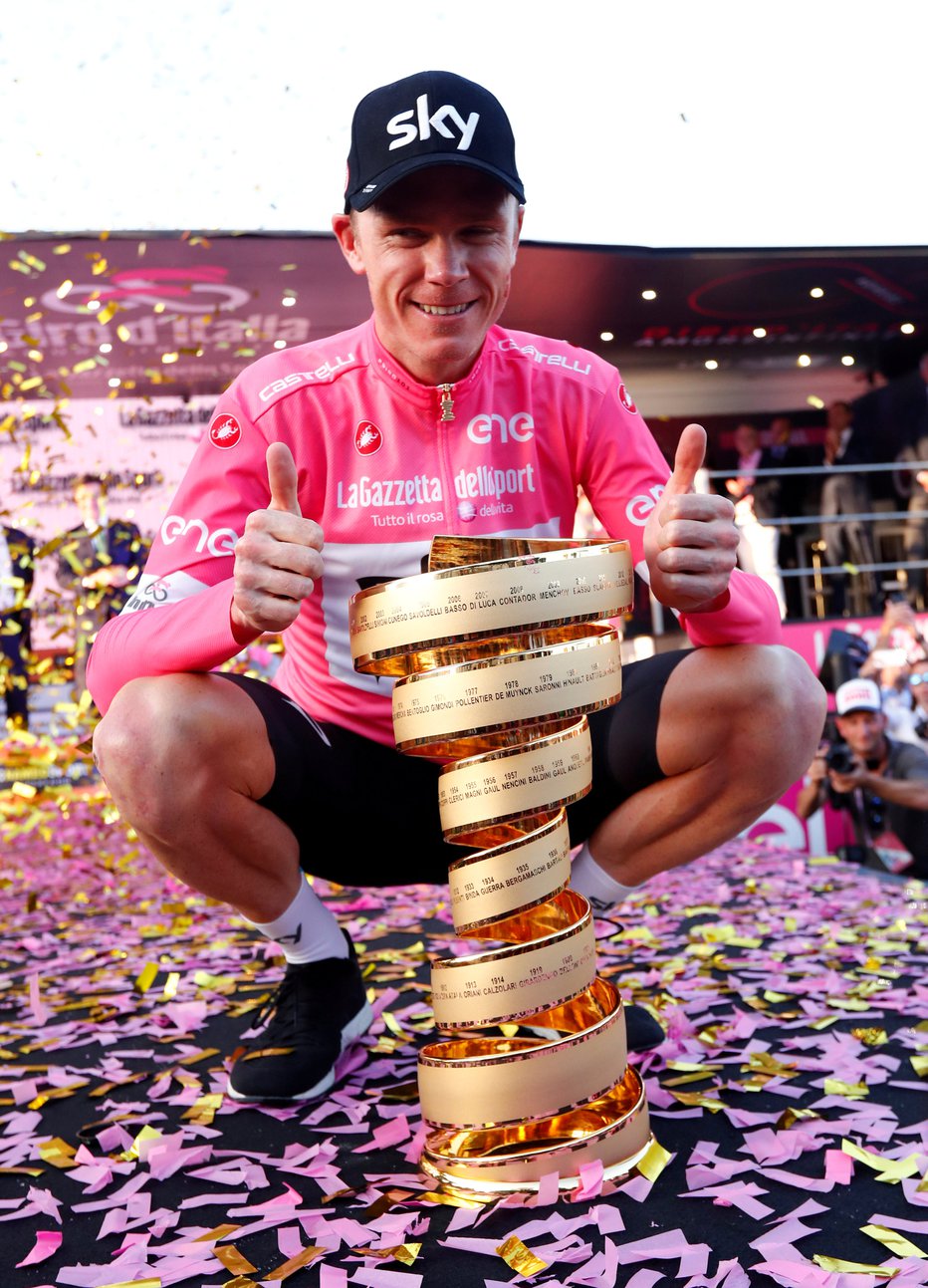 Fotografija: Chris Froome po zmagi na dirki po Italiji. FOTO: Reuters