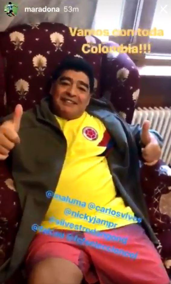 Fotografija: Diego Maradona se je prelevil v navijača Kolumbije. FOTO: Instagram