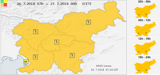 Oranžni alarm. FOTO: Meteo.si