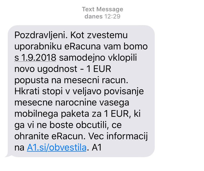 To je SMS, ki ga je prejel naš bralec. FOTO: uporabnik Urban