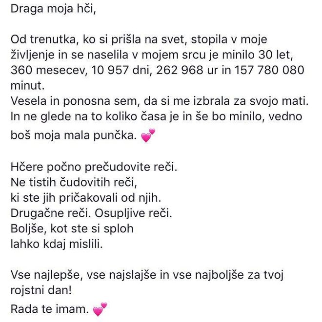 Čudovit zapis mame Ide. FOTO: Facebook