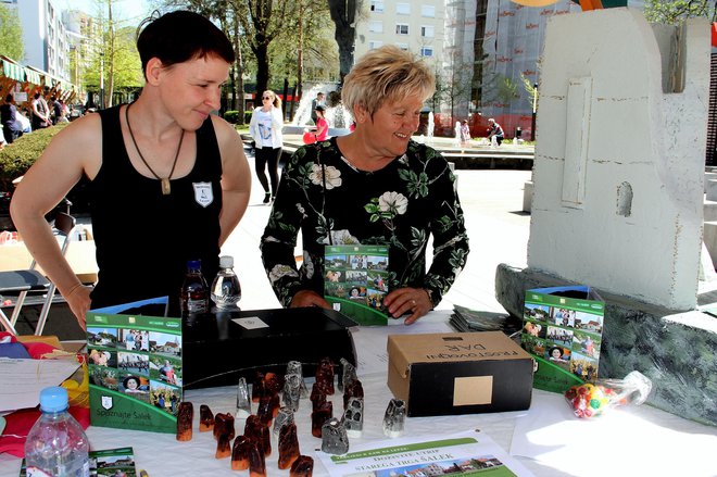 Predstavnici TD Šalek sta vabili na ogled srednjeveškega trga ki mu s troglatim grajskim stolpom dajejo vse večjo veljavo. FOTO: Jože Miklavc