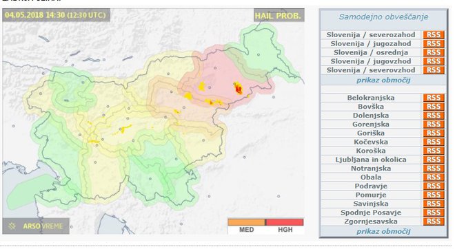 Opozorila za Slovenijo. FOTO: Meteo