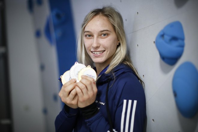 Janja Garnbret, svetovna prvakinja v balvanskem plezanju in olimpijski kombinaciji ter podprvakinja v težavnostnem plezanju, FOTO: Uroš Hočevar