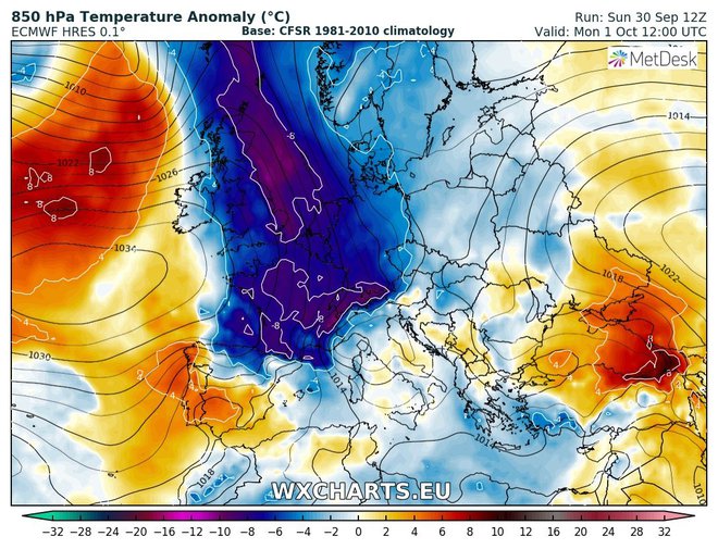 Vdor hladnega zraka. FOTO: Severe Weather Europe.