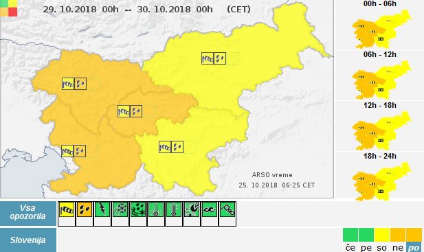 Za zahodni in osrednji del Slovenije je razglašena druga stopnja alarma. FOTO: Arso