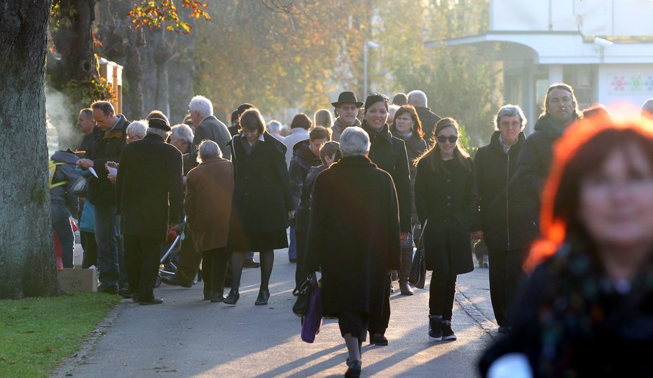 Fotografija: Na ljubljanskih Žalah se v teh dneh gnete ljudi. FOTO: Blaž Samec, Delo