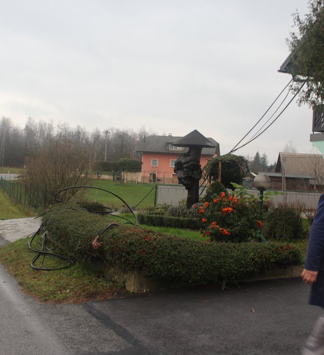 Voznik je z dvigalom uničeval strehe in potrgal številne napeljave. FOTO: PU Novo mesto