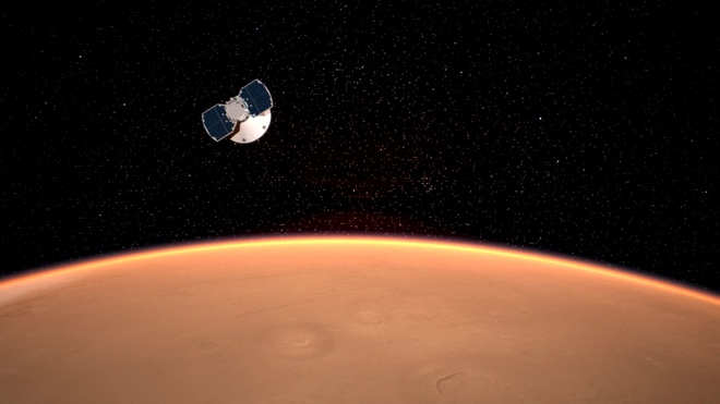 InSight se bo takole približal Marsu. FOTO: Nasa