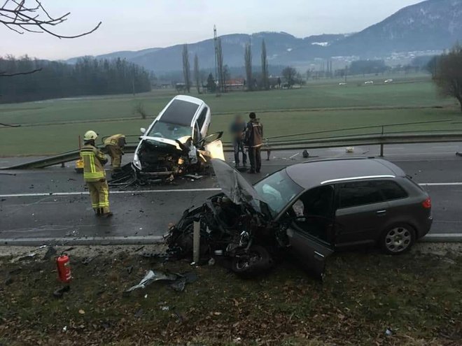 Prometna nesreča v Dobrnežu. FOTO: PGD Slovenske Konjice