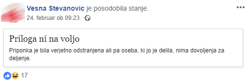 Sporna izjava je bila odstranjena. FOTO: Facebook, posnetek zaslona