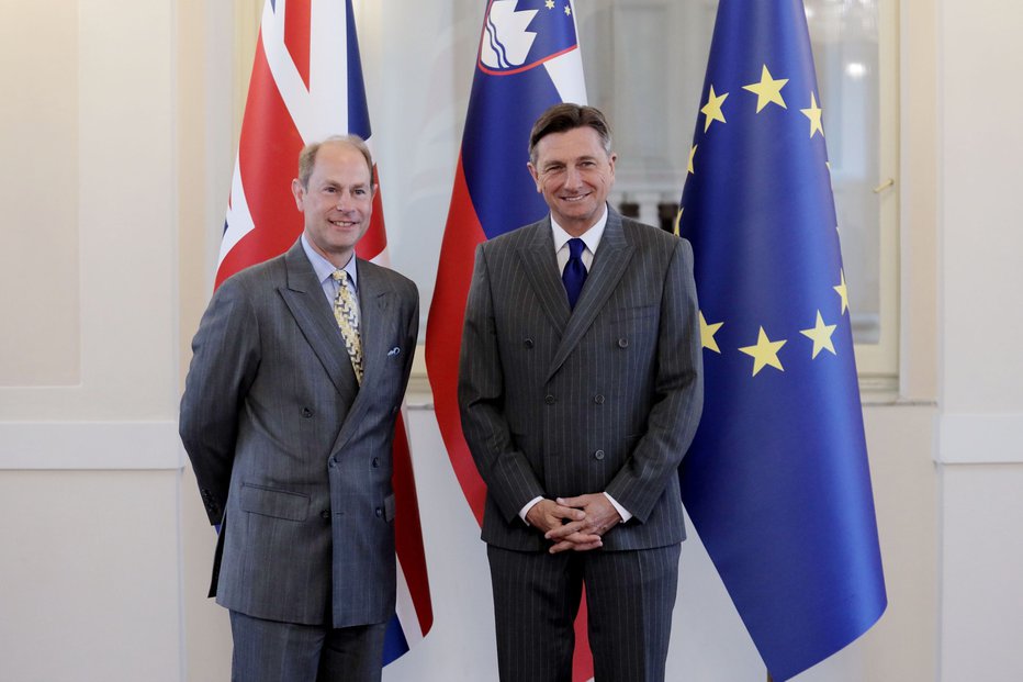 Fotografija: Britanski princ Edward (levo) pri predsedniku države Borutu Pahorju. FOTO: Daniel Novakovič, STA