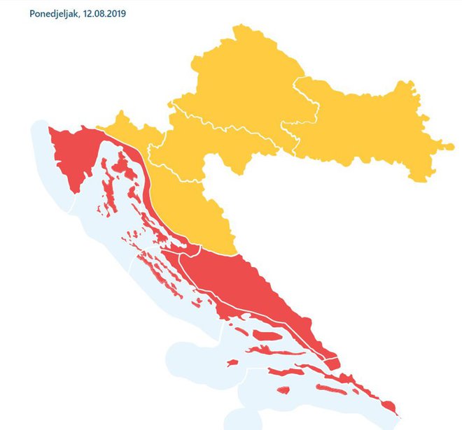 Za celotno območje hrvaške obale je za danes razglašen rdeči alarm. FOTO: DHMZ