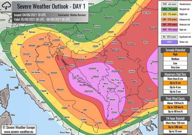 Slovenija bo na periferiji pestrega vremenskega dogajanja. FOTO: Severe Weather Europe