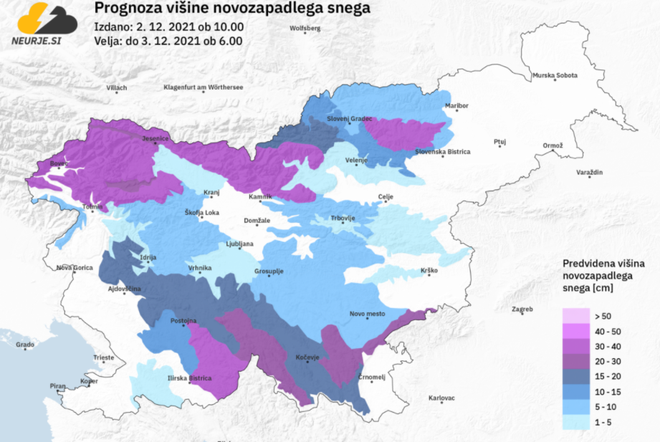 Kje ga bo zapadlo največ? FOTO: Neurje.si
