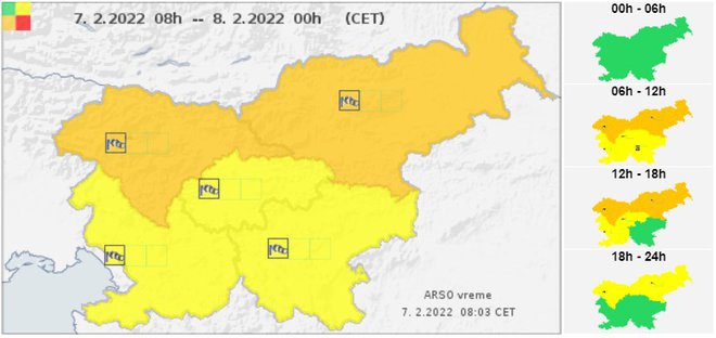 Predvsem sever države je obarvan oranžno. FOTO: Meteo.si
