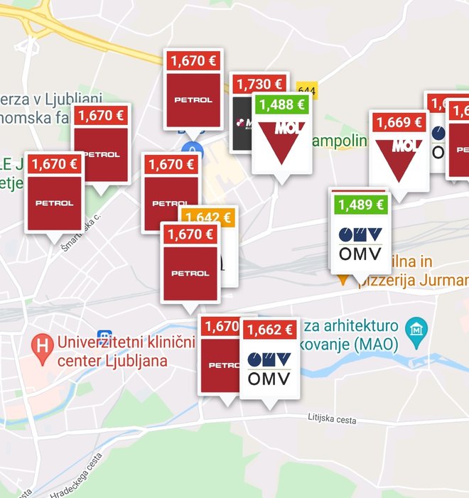 Cene dizelskega goriva v Ljubljani. FOTO: S. N.
