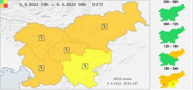 Arso je najprej izdal en oranžni alarm, nato še enega. FOTO: zaslonski posnetek
