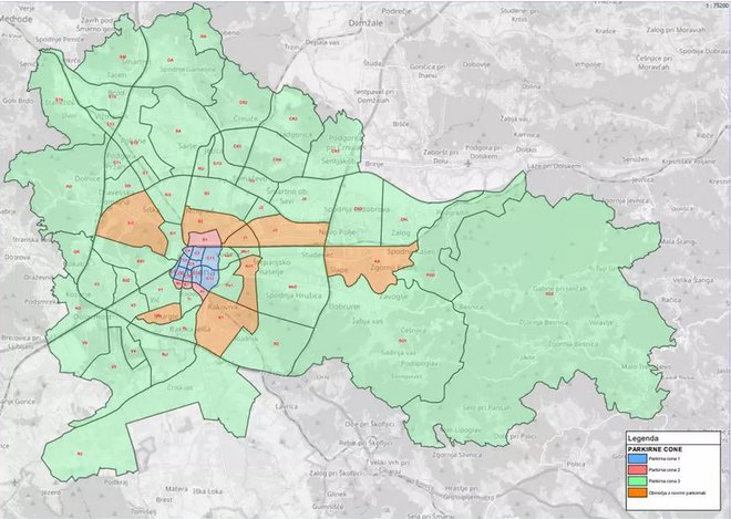 Shema parkirnih con na območju Mestne občine Ljubljana. FOTO: Zaslonski Posnetek, Mol

