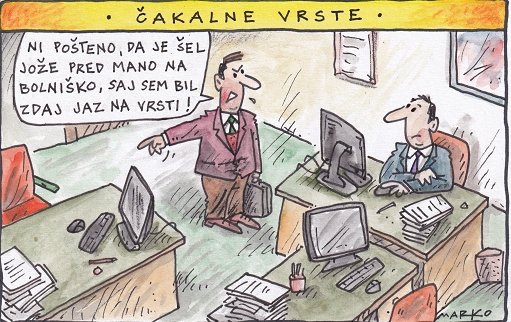 Fotografija: Čakalne vrste. KARIKATURA: Marko Kočevar