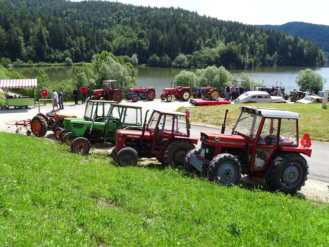 Na idilično prizorišče ob Gradiškem jezeru so ljubitelji pripeljali 27 dobro ohranjenih ali obnovljenih starodobnih traktorjev in avtomobilov.