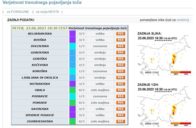 Kje je verjetnost toče najvišja? FOTO: Arso