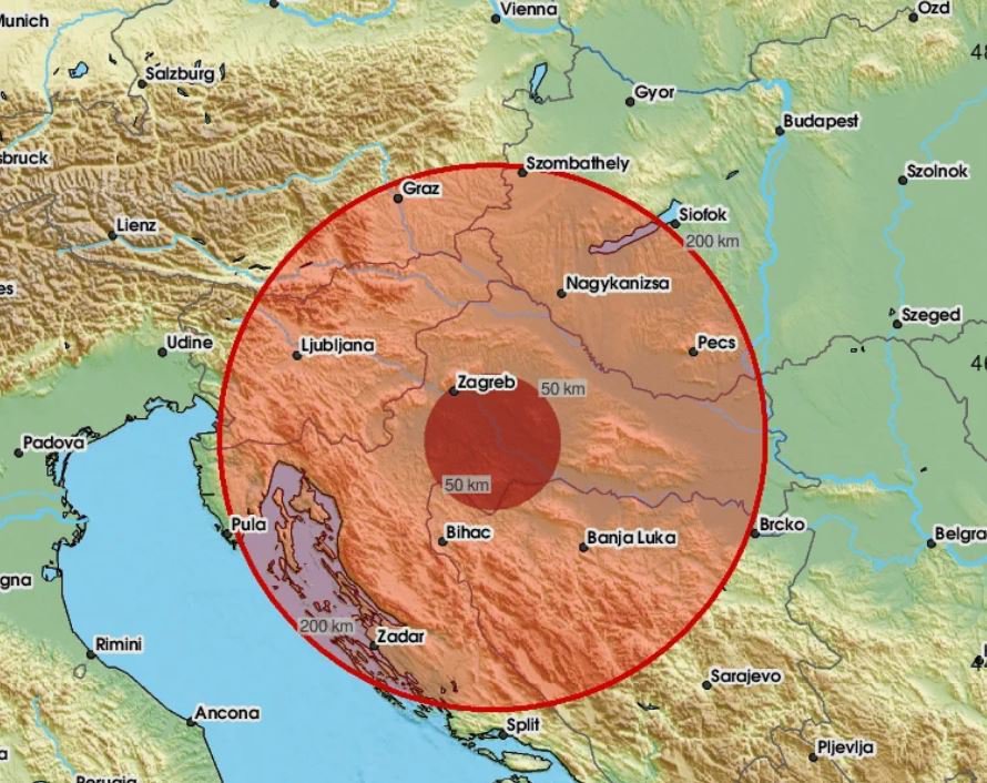 Fotografija: Hrvaško je prizadel potres z močjo 3,1 stopnje po Richterjevi lestvici z epicentrom v bližini Petrinje. FOTO: X EMSC