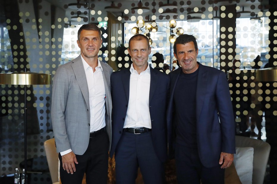 Fotografija: Paolo Maldini, Aleksander Čeferin in Luis Figo. FOTO: Leon Vidic