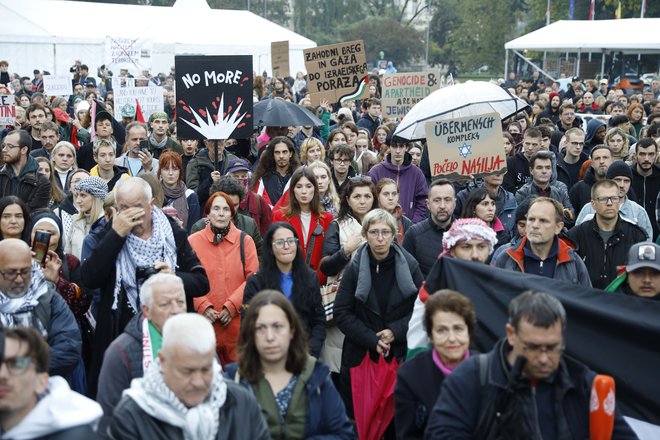 Shod za Palestino na Trgu republike v Ljubljani. FOTO: Jože Suhadolnik