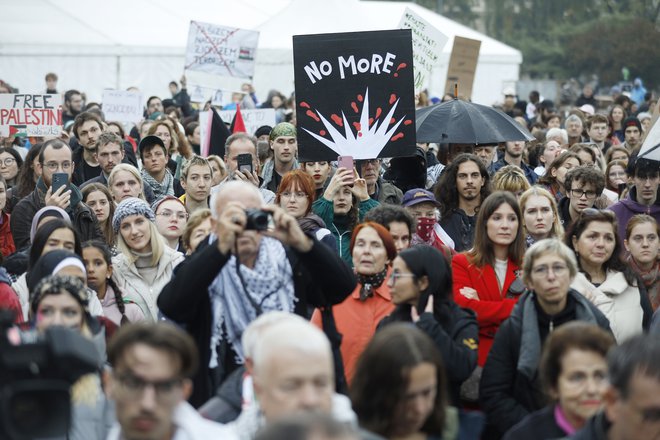 Shod za Palestino na Trgu republike v Ljubljani. FOTO: Jože Suhadolnik