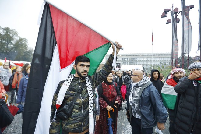 Shod za Palestino na Trgu republike v Ljubljani. FOTO: Jože Suhadolnik