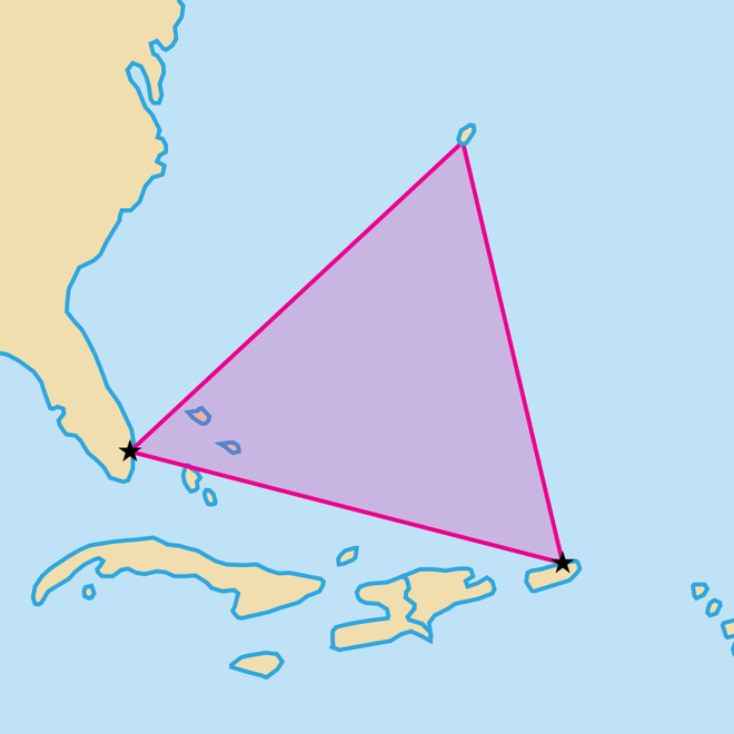 Območje Bermudskega trikotnika - bo tudi pas ITCZ terjal toliko življenj? FOTO: Wikipedia