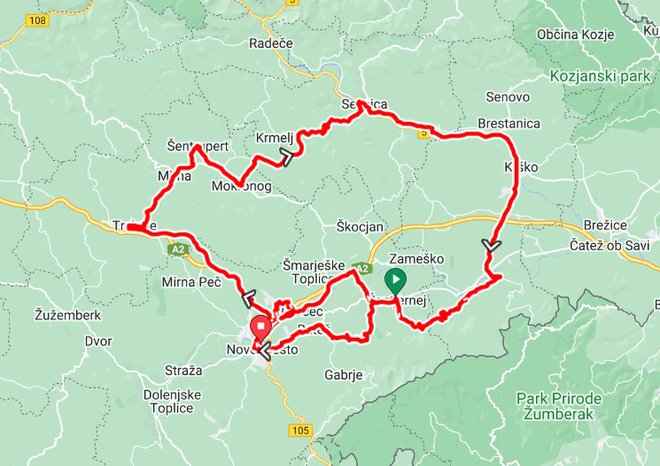 5. etapa dirke Po Sloveniji. FOTO: Zaslonski posnetek/ridewithgps