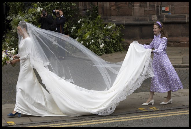 June 7, 2024, Chester, United Kingdom: Olivia Henson arriving for her wedding to the Duke of Westminster at Chester Cathedral, United Kingdom.,Image: 879676203, License: Rights-managed, Restrictions: * China, France, Italy, Spain, Taiwan and UK Rights OUT *, Model Release: no