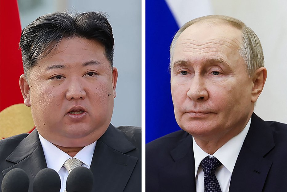 Fotografija: Kim Jong-un in Vladimir Putin. FOTO: Str Afp