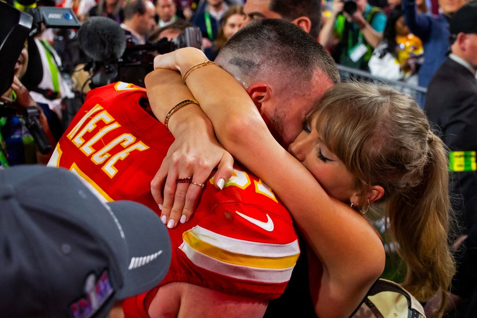 Fotografija: Travis Kelce in Taylor Swift. FOTO: Mark J. Rebilas/usa Today Sports Via Reuters