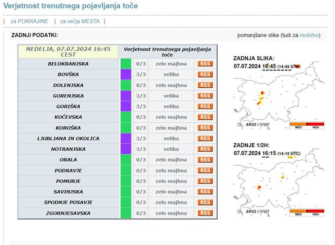 Stanje nekaj pred 17. uro. FOTO: Arso