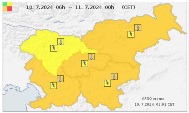 Arso je prižgal oranžno opozorilo zaradi visokih temperatur. FOTO: Arso