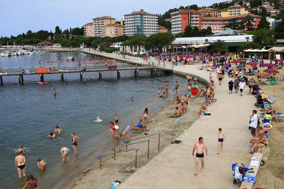 Fotografija: Običajno so portoroške plaže polne ljudi. FOTO: Tomi Lombar/Delo