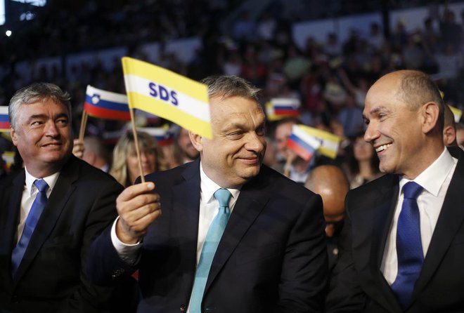 Milan Zver, Viktor Orban in Janez Janša. FOTO: Blaž Samec, Delo