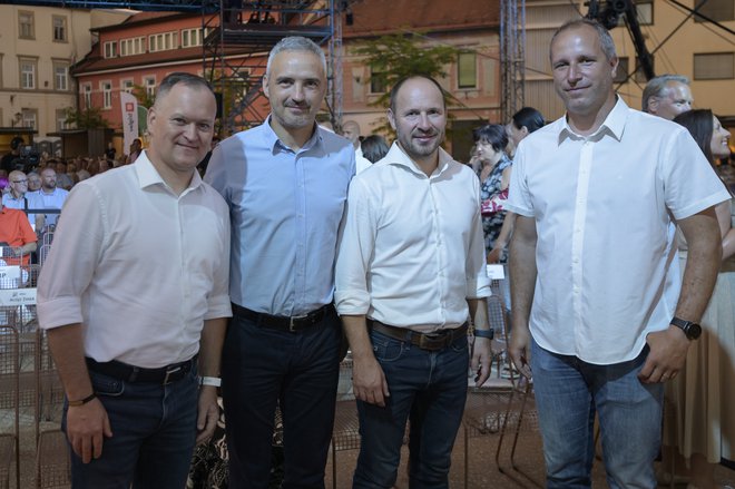 Marko Soršak, župan občine Hoče-Slivnica, v družbi visokih članov NSi, Roberta Ilca, Janeza Ciglarja Kralja ter Jerneja Vrtovca FOTO: MP Produkcija/pigac.si