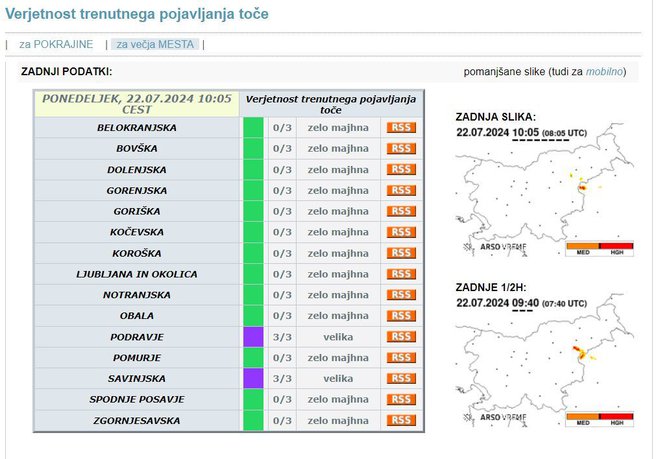 Stanje nekaj čez 10. uro. FOTO: Arso